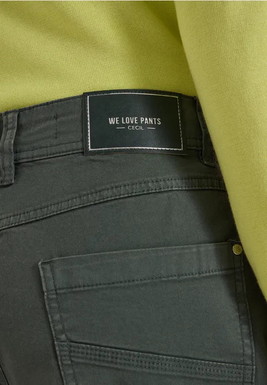 CECIL Scarlett Washed-Look Barrel Leg Trousers | Olive 381389