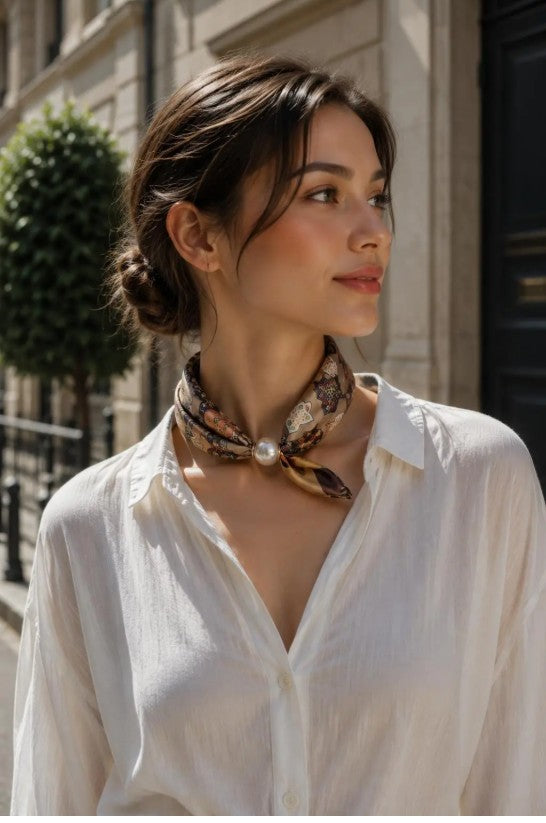 Best Angel Magnetic Closure Pearl Scarf | Beige  BA4410_5