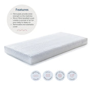Baby Elegance Micro Fibre Cot Mattress - features overview with icons