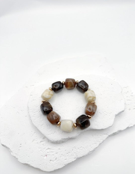 Claren Bijoux Elastic Acrylic Bracelet | Brown/cream BR264