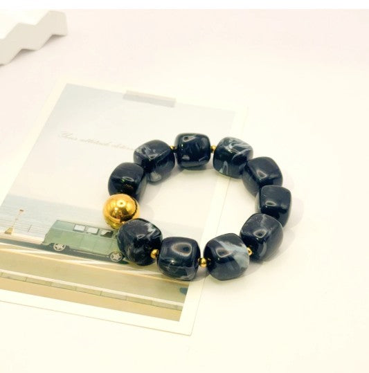 H&T Bijoux Stainless Steel Resin Bracelet | Black BR2762