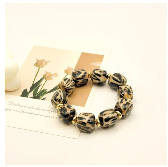H&T Bijoux Textured Beads + Gold-Plated Sepas| Leopard BR2764