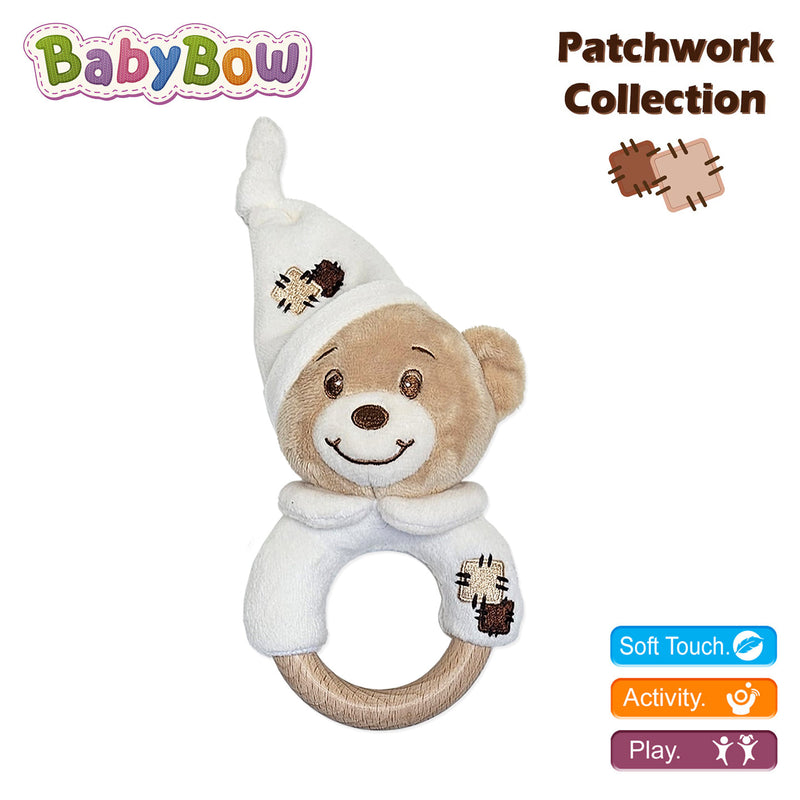 Jack & Jill Cream Patchy Bear Head Hand Rattle | Cream BW41