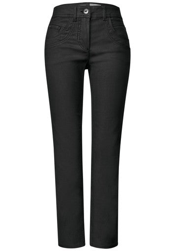Cecil Toronto Coated Straight Jeans | Black  380943