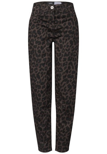 Cecil Scarlett Barrel Trousers | Brown/Animal Print 381692 28