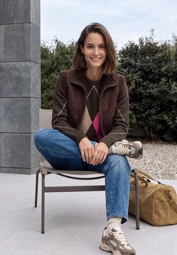 Cecil Big Argyle Cosy Round Neck Sweater | Truffle/Pink 304174