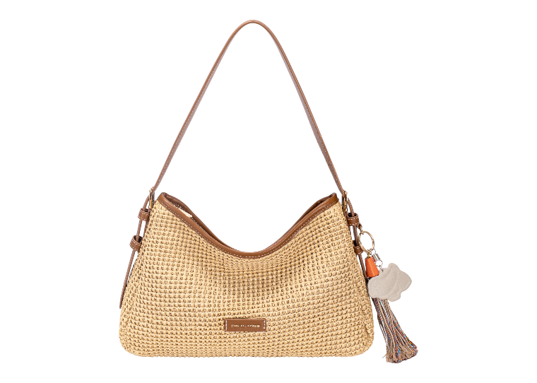 Nova Leathers Straw Slouchy Shoulder Bag | Apricot CM8365