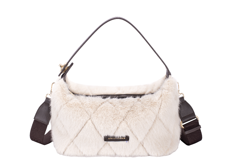 Nova Leathers Faux Fur Zip Top Bag | Beige CM8654