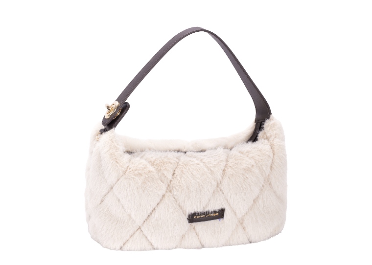 Nova Leathers Faux Fur Zip Top Bag | Beige CM8654