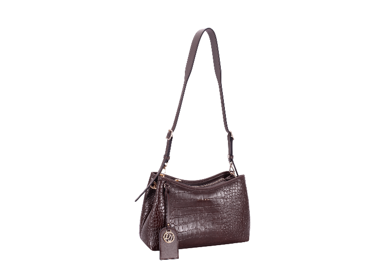 Nova Leathers Faux Croc Zip-Top Crossbody Bag | Chocolate CM8707
