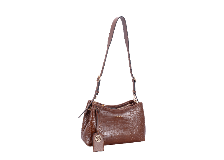 Nova Leathers Faux Croc Zip-Top Crossbody Bag | Red/brown CM8707