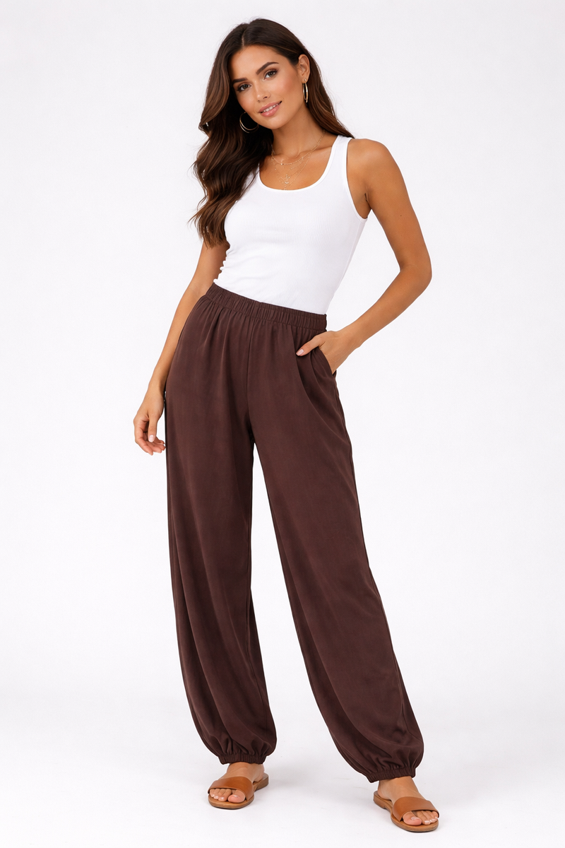 ONLY  Scarly MW Elastic Balloon Pants | Brown