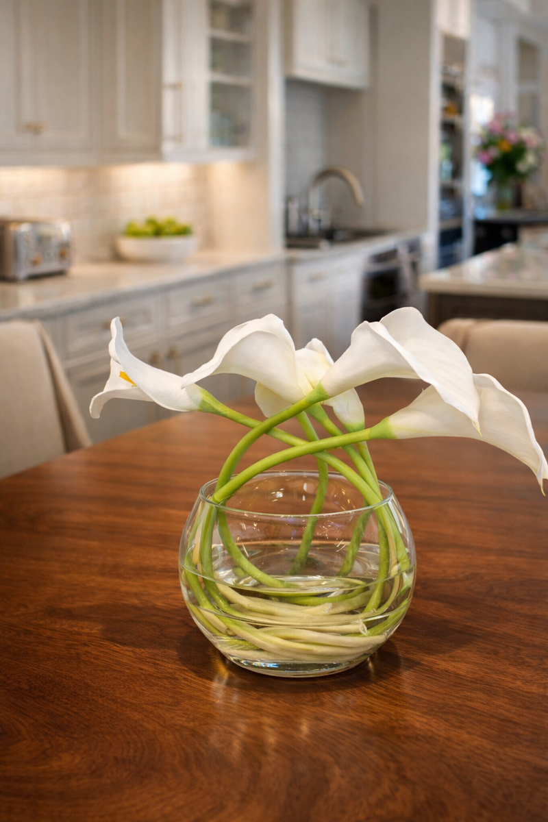 TARA White Calla Lily & Orchid Looped Glass Vase |TL7436