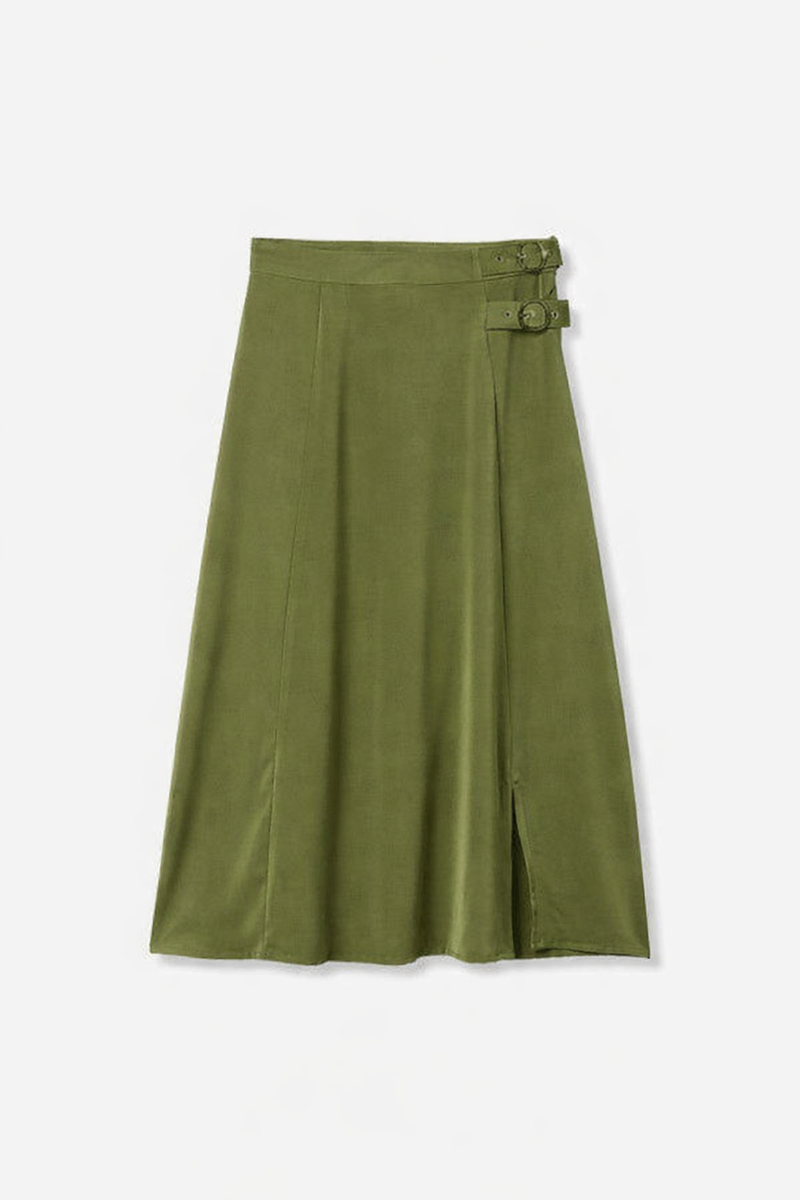 Tiffosi  Romy Buckle Detail Midi Skirt  | Green 10064992