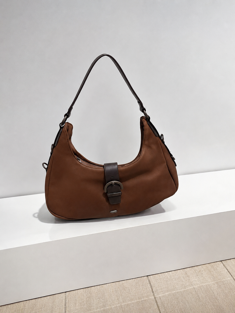 Nova Leathers Large Zip & Magnetic Buckle Handbag | Dark Tan CM8685