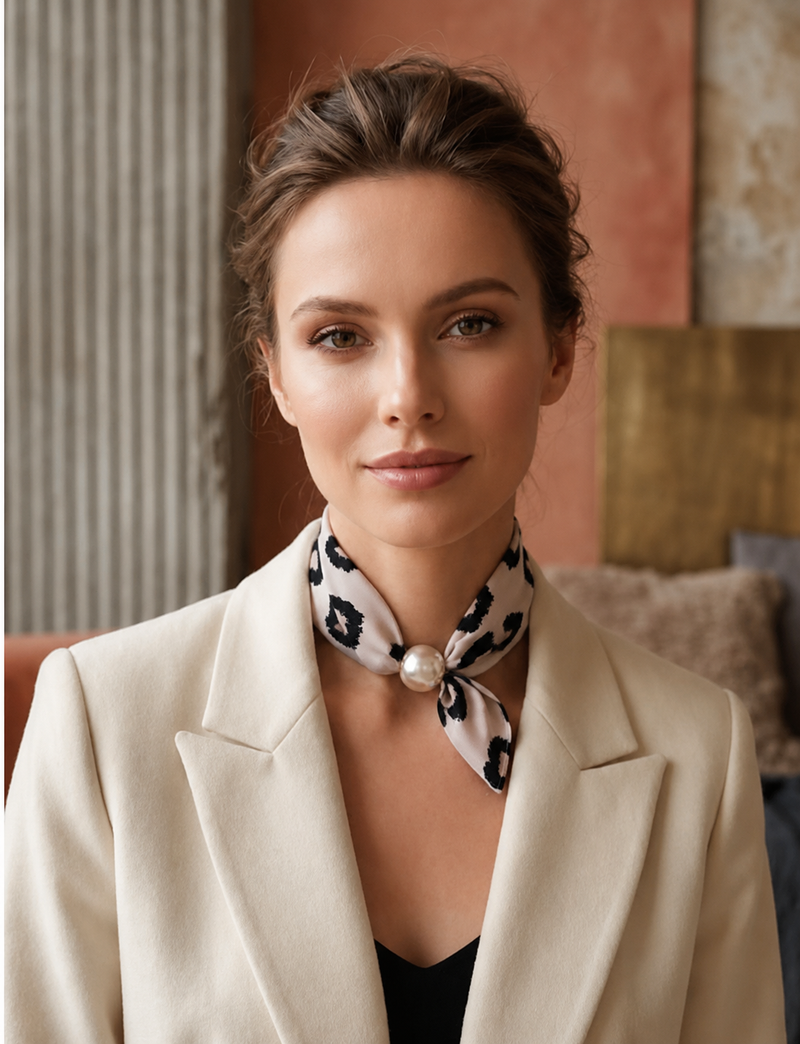 Best Angel Scarf with Magnetic Pearl Fastening | Cream/brown BA-3525-5