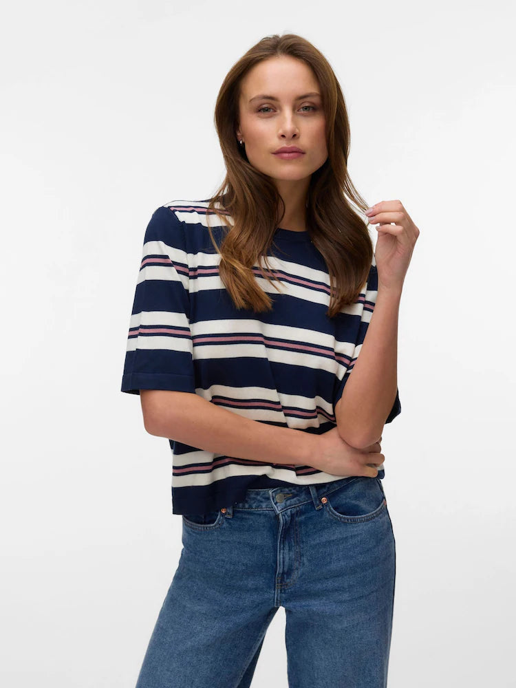 Vero Moda Silje 2/4 Oversized Round Neck Knitted Pullover | Navy