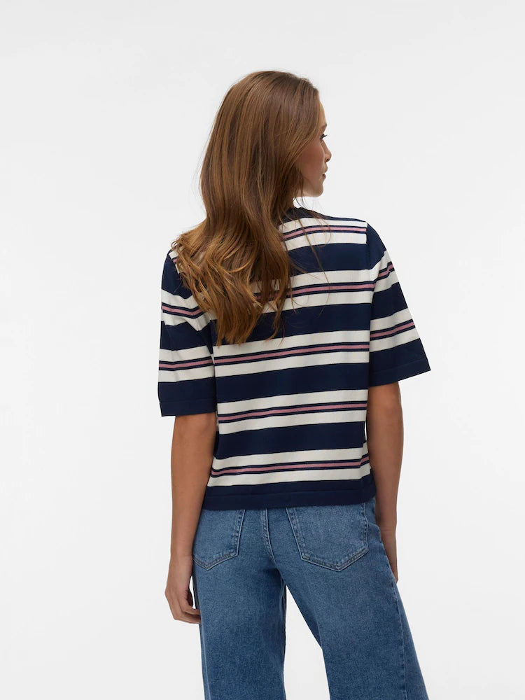 Vero Moda Silje 2/4 Oversized Round Neck Knitted Pullover | Navy