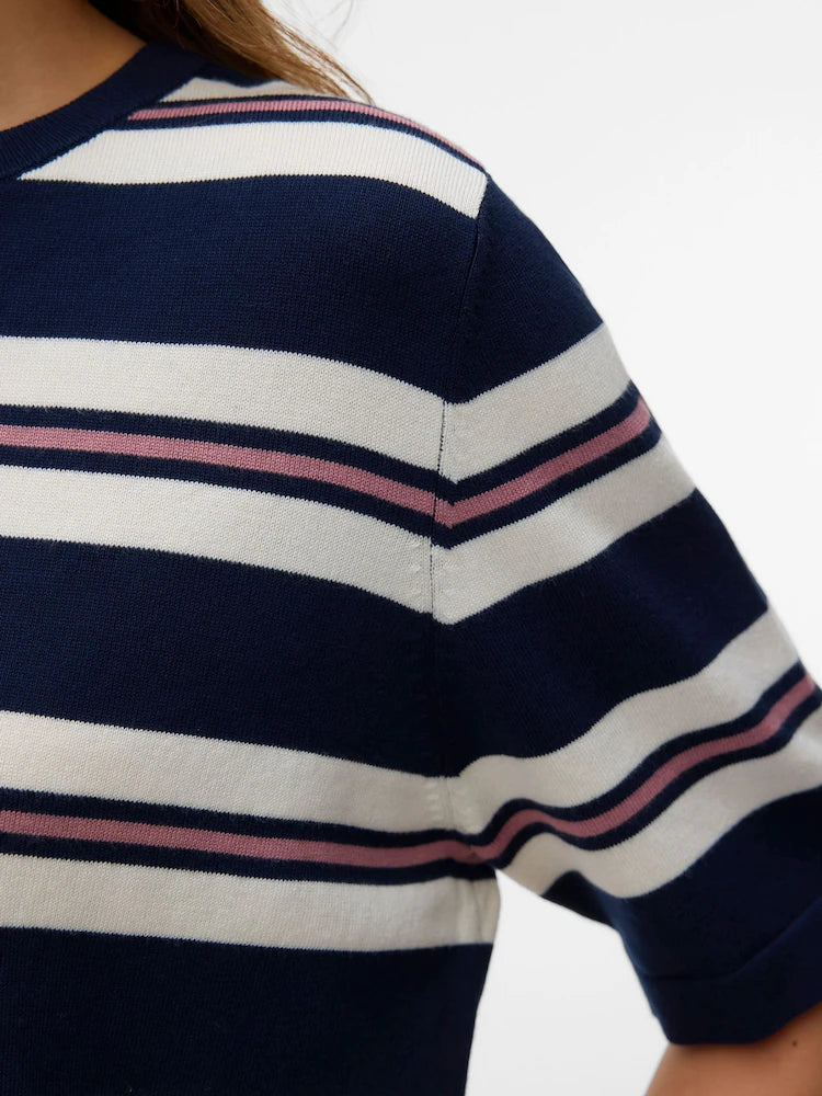 Vero Moda Silje 2/4 Oversized Round Neck Knitted Pullover | Navy