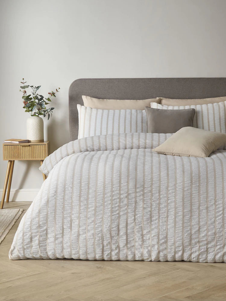 Catherine Lansfield So Soft Seersucker Stripe Quilt Set | Natural