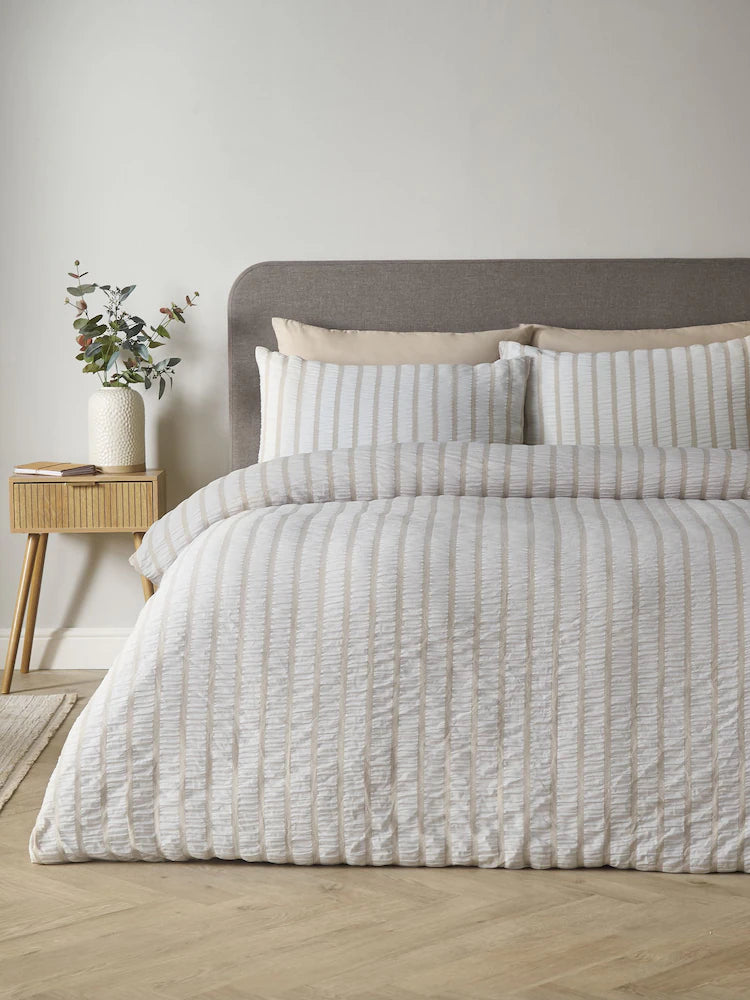 Catherine Lansfield So Soft Seersucker Stripe Quilt Set | Natural