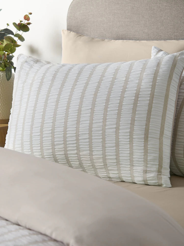 Catherine Lansfield So Soft Seersucker Stripe Quilt Set | Natural