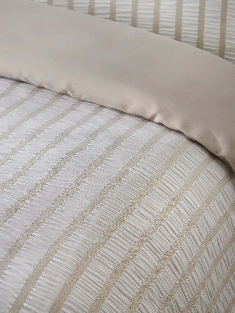 Catherine Lansfield So Soft Seersucker Stripe Quilt Set | Natural