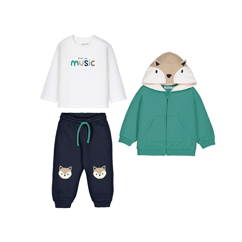 Mayoral Boys 3-Piece Fox Set | Green, White & Navy 2832