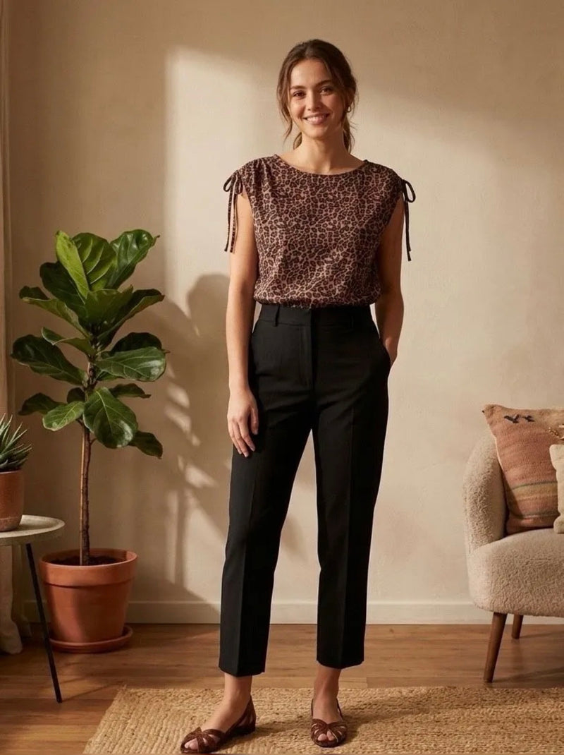 Cerise Sadie Leopard Print Tie Blouse | Brown T2926