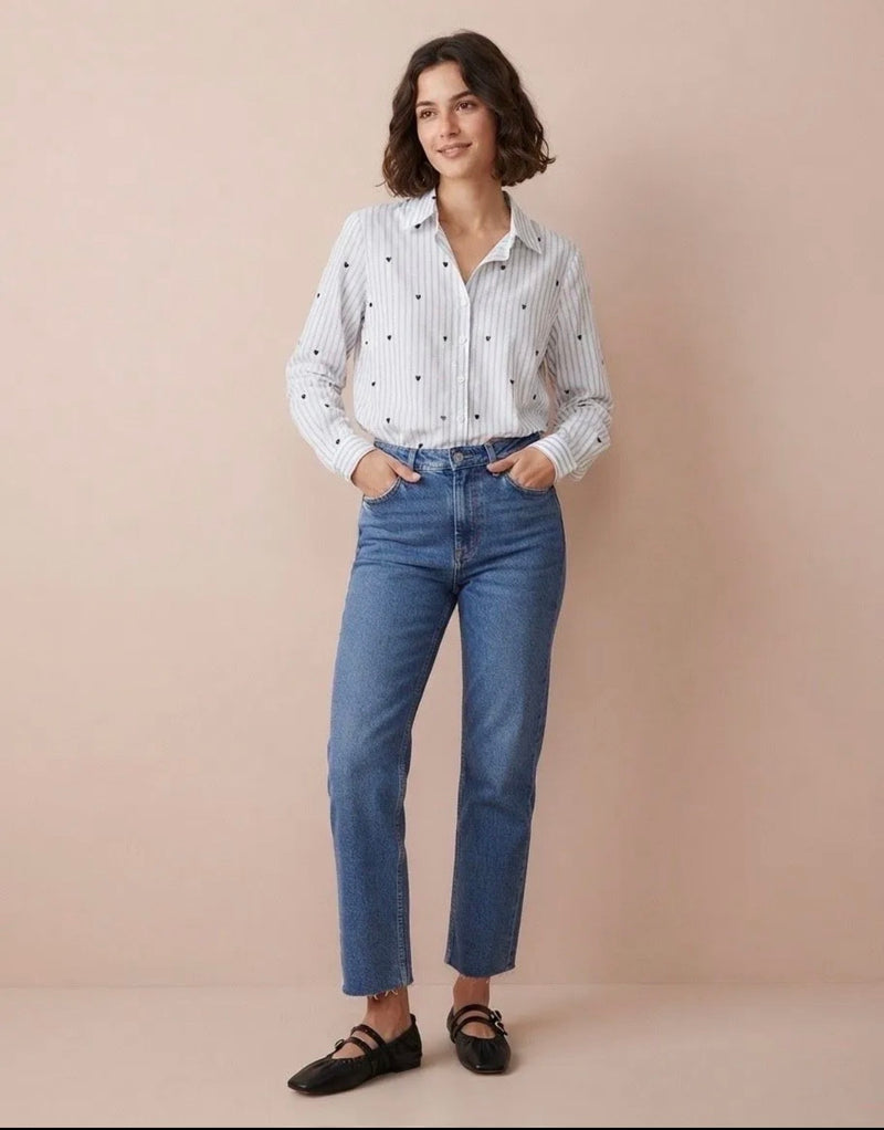 Cerise Blue Chloe Shirt | White/ blue T2905