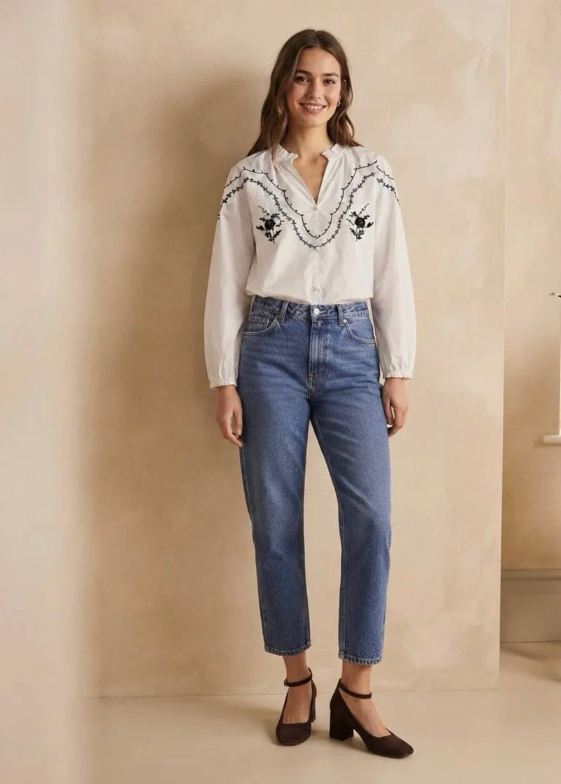 Cerise Blue Lucy Embroidered Blouse | White/navy T2904