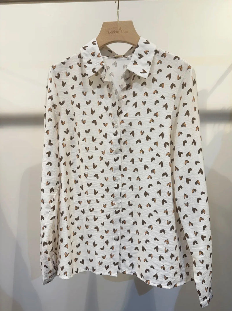 Cerise Blue Sophia Heart Blouse | Cream N6492-618