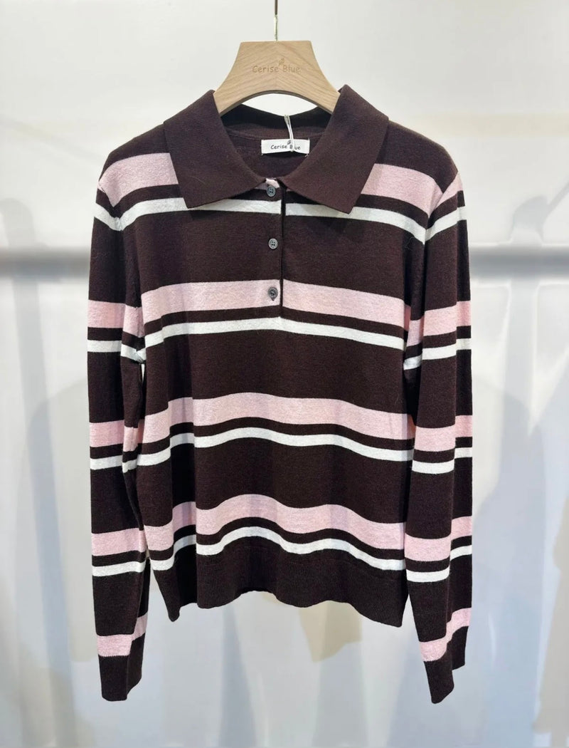Cerise Blue Ava Polo Pullover | Stripe L159