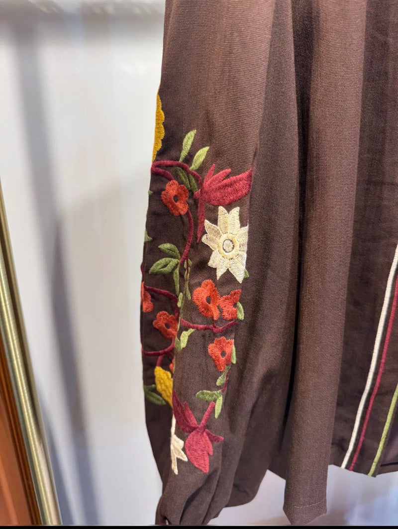 Cerise Blue Abbie Floral Embroidered Jacket | Chocolate T2028