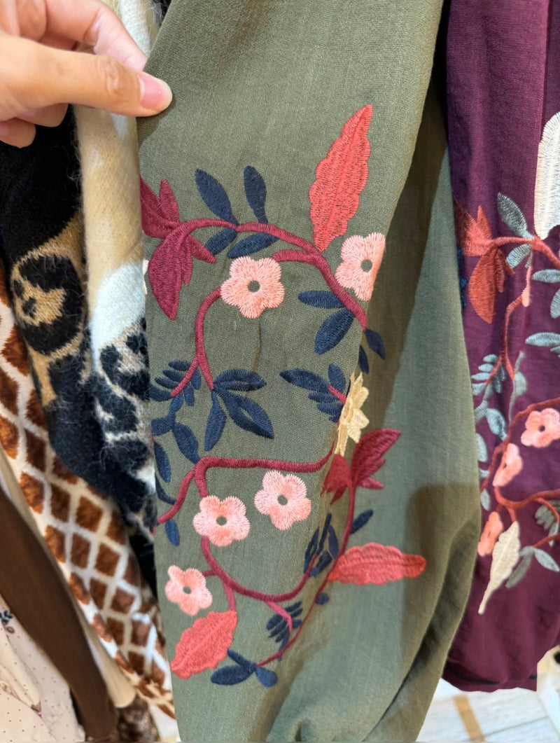 Cerise Blue Abbie Floral Embroidered Jacket | Khaki T2028
