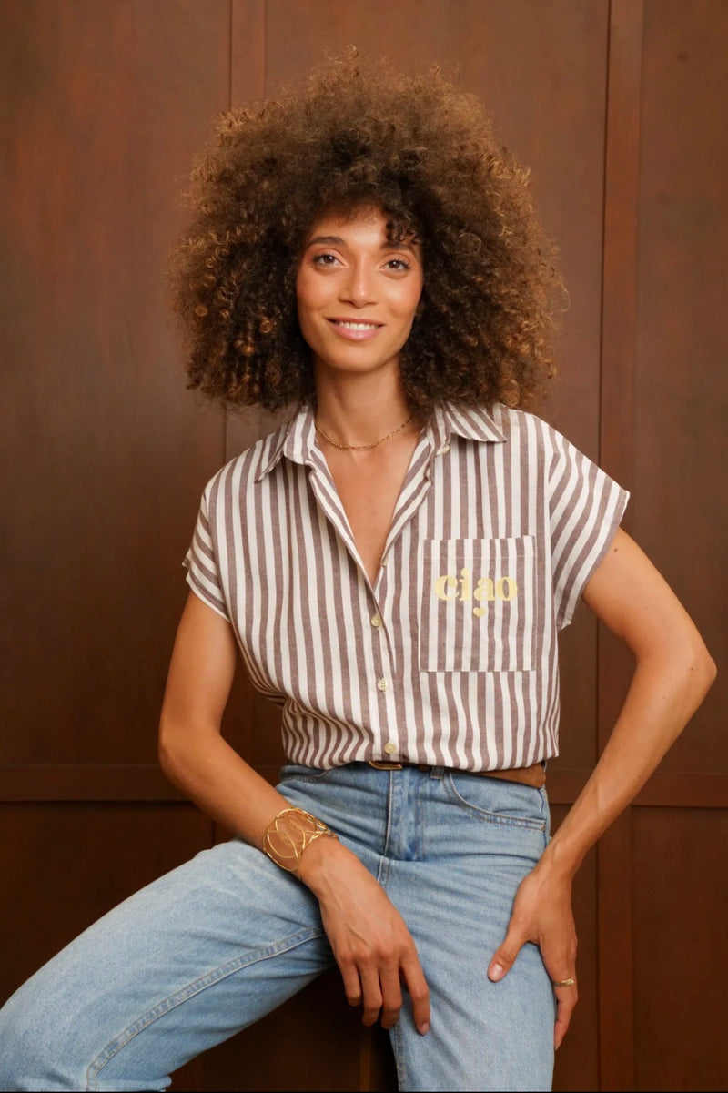Jubylee Ciao Stripe Crop Shirt | Beige  B6414