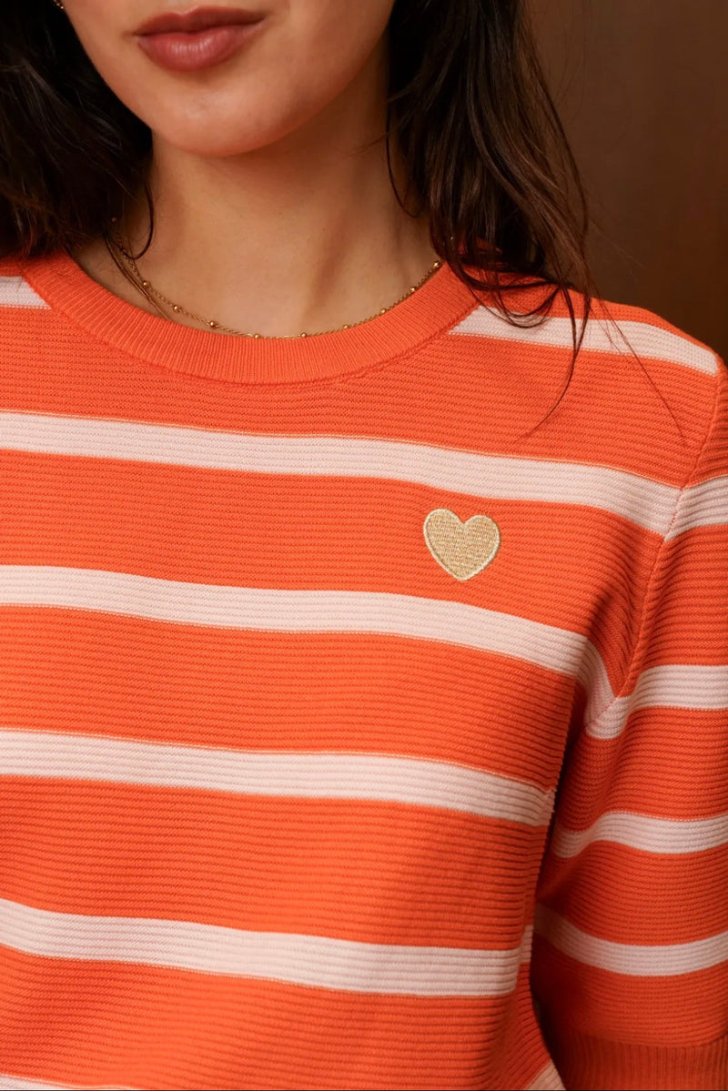 Jubylee Rayure SS Kint Top | Orange B6325