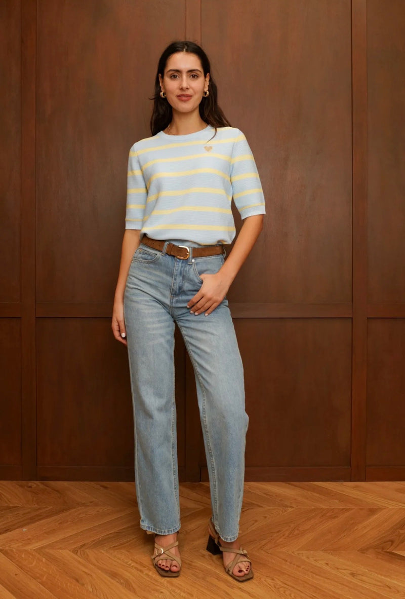Jubylee Rayure SS Kint Top | Blue Stripe B6325