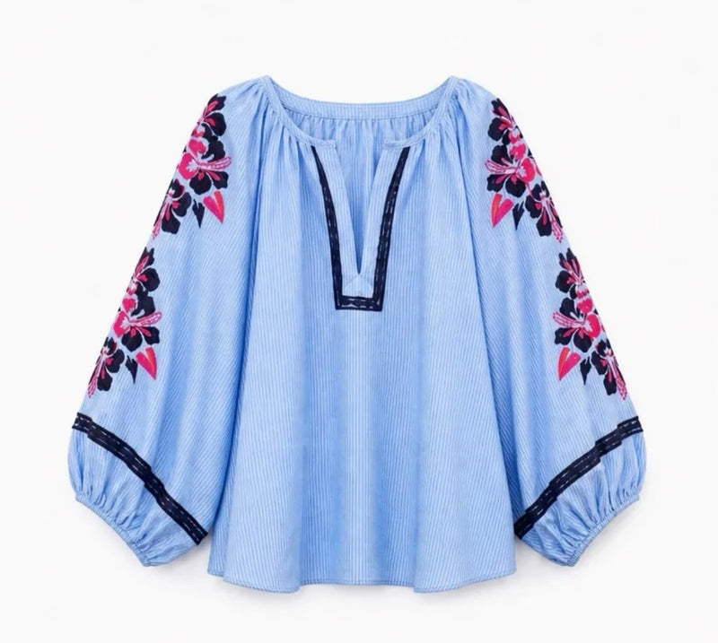 JS Millennium Charlotte Embroidered Floral Blouse | Light Blue 3776