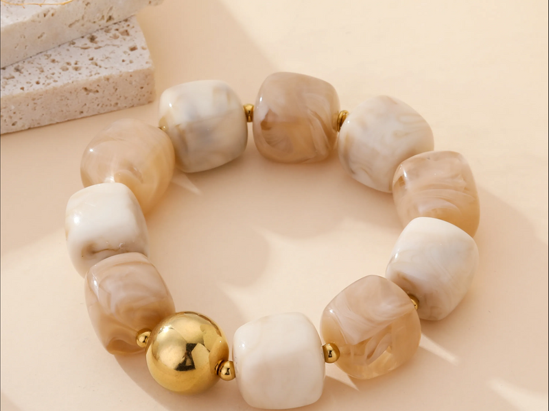 Lovelika Chunky Marble Bead Stretch Bracelet | Natural L03-726