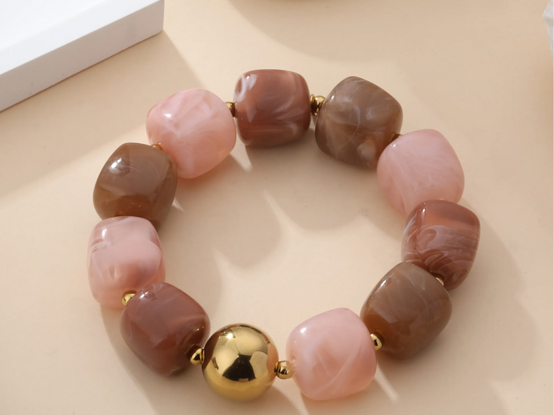 Lovelika Chunky Marble Bead Stretch Bracelet | Blush L03-726