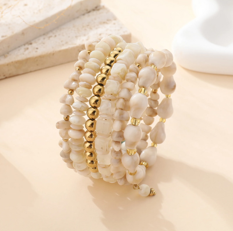 Lovelike Multi-Strand Stone Chip Bracelet | Cream L03-918