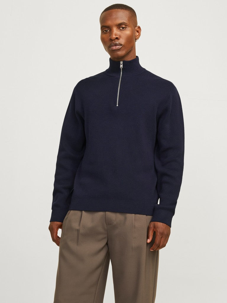 Jack & Jones Milano Stitch Half-Zip Knitted Pullover | Navy