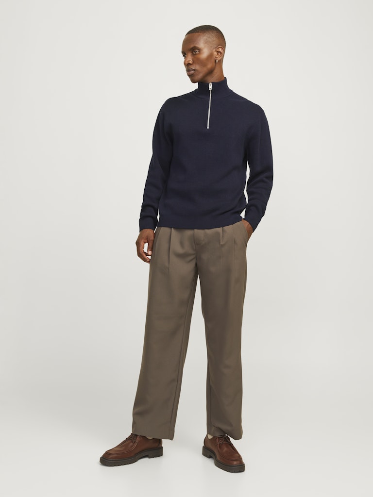 Jack & Jones Milano Stitch Half-Zip Knitted Pullover | Navy