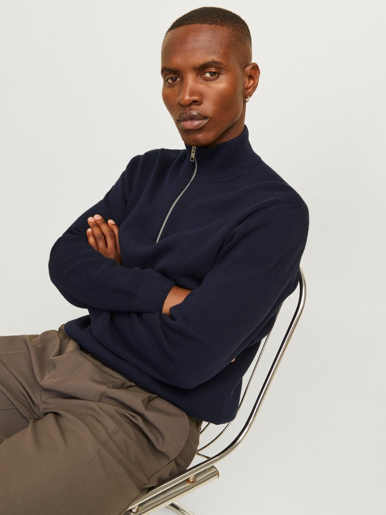 Jack & Jones Milano Stitch Half-Zip Knitted Pullover | Navy
