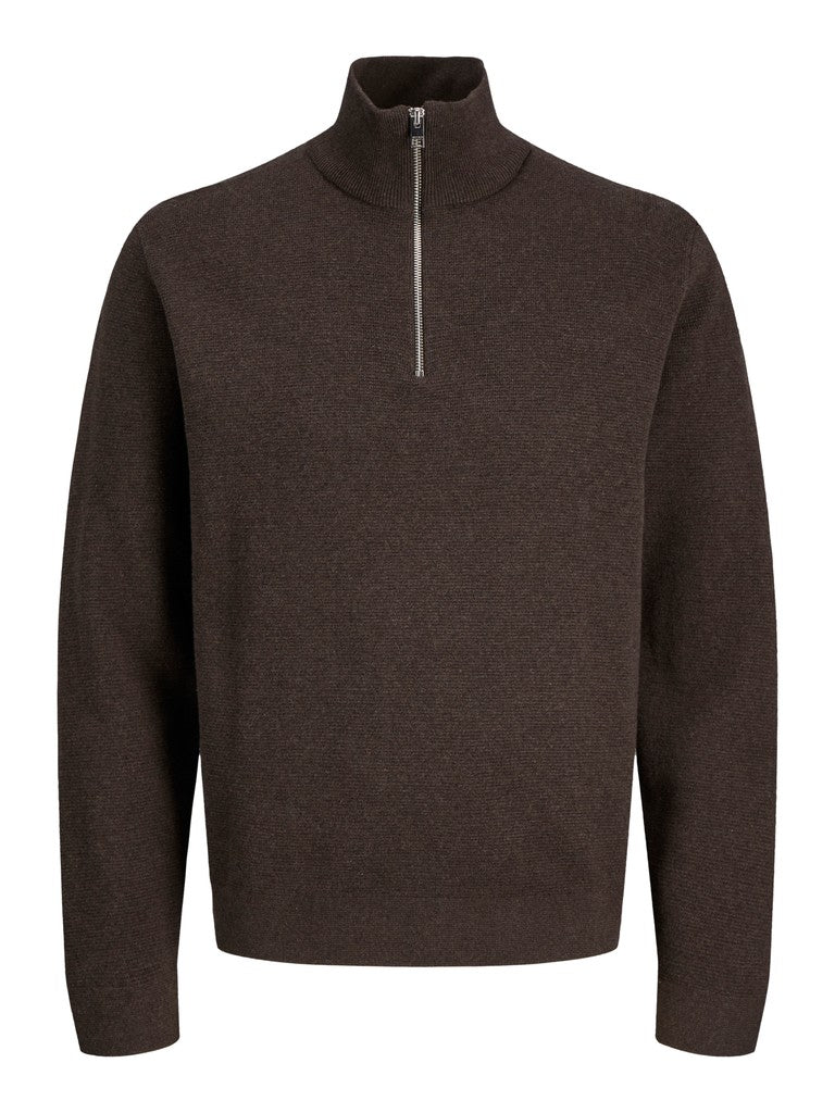 Jack & Jones Milano Stitch Half-Zip Knitted Pullover | Brown