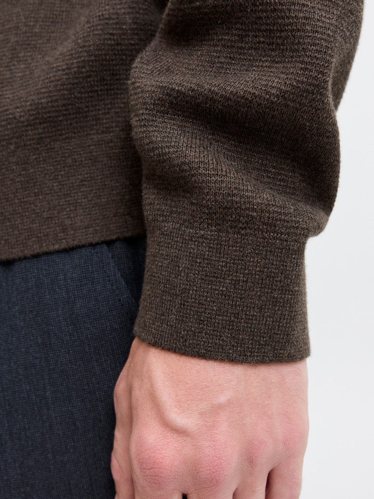 Jack & Jones Milano Stitch Half-Zip Knitted Pullover | Brown