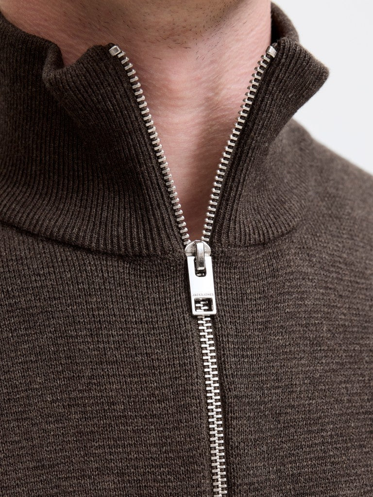 Jack & Jones Milano Stitch Half-Zip Knitted Pullover | Brown