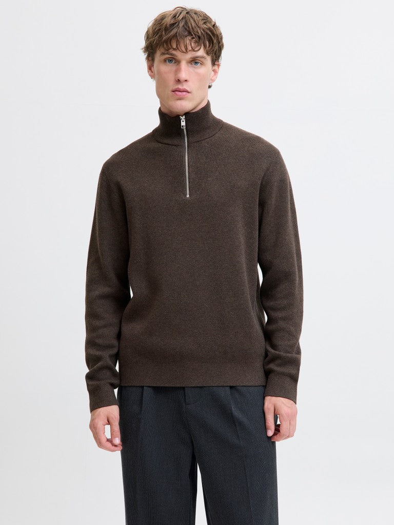 Jack & Jones Milano Stitch Half-Zip Knitted Pullover | Brown