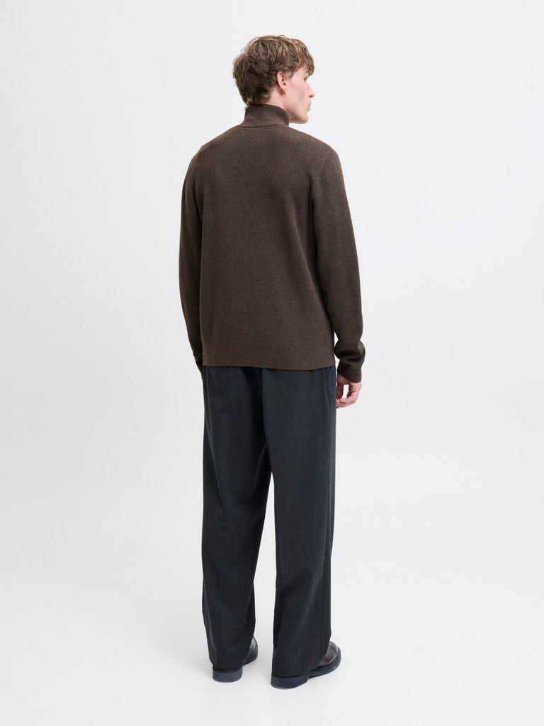 Jack & Jones Milano Stitch Half-Zip Knitted Pullover | Brown